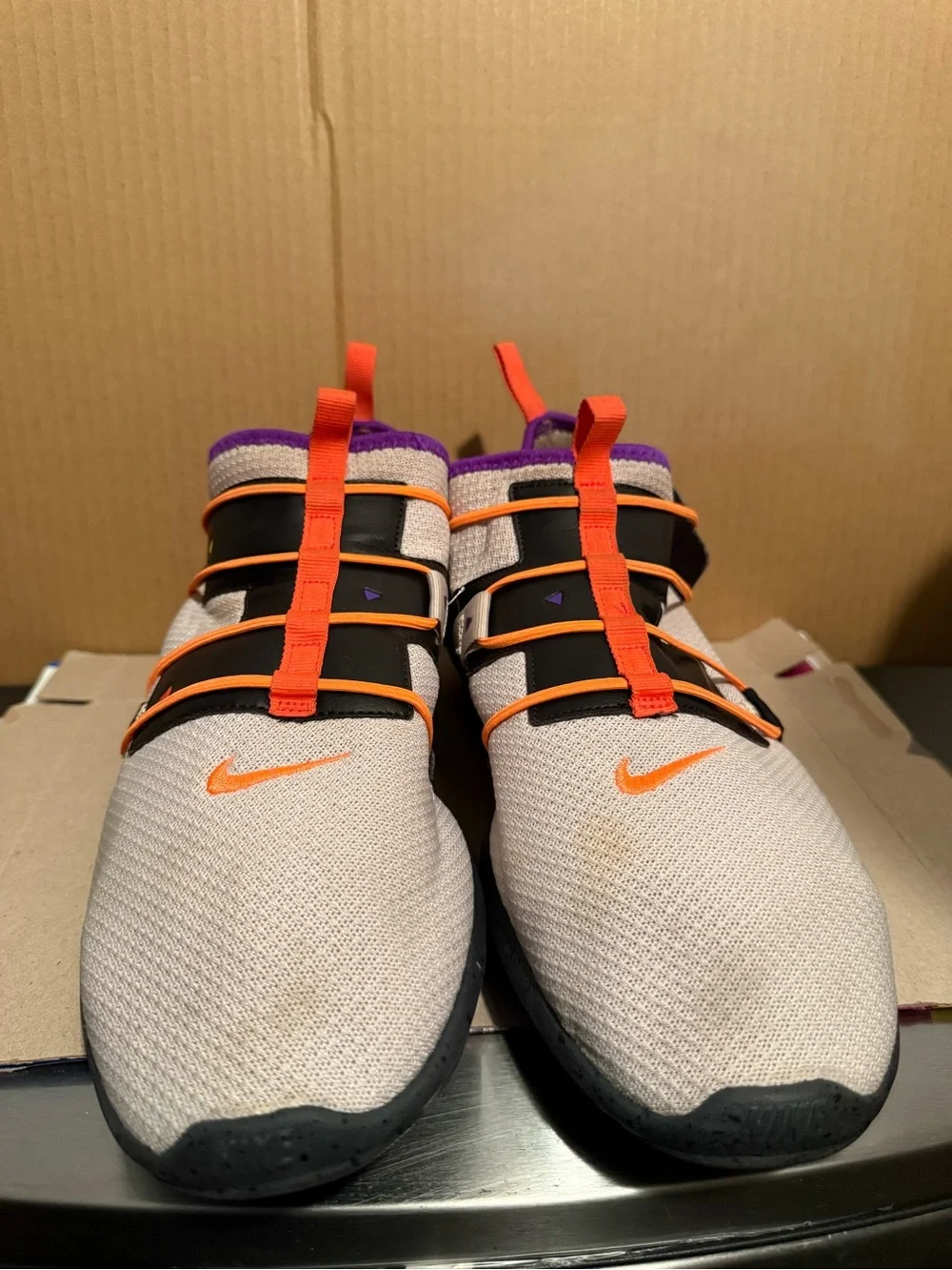 Nike Vortak men’s size 12 sneakers desert sand, orange and purple color-way